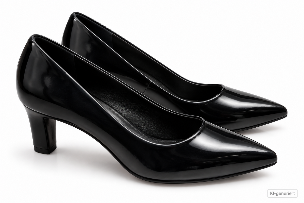 Gabor Damen Pumps Gr. 40 6,5 Schwarz Lack Spitz Blockabsatz Made in Portugal G1