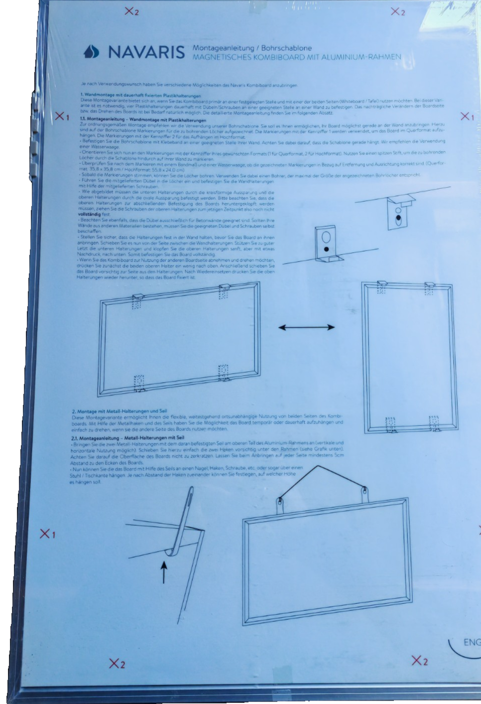 Navaris Kombiboard Magnettafel 60x40 – Whiteboard Pinnwand Alurahmen
