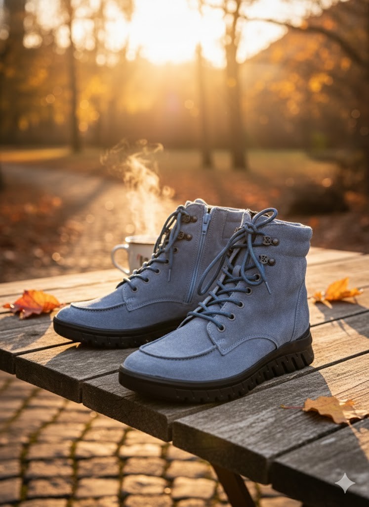 Vitaform Damen Stiefel Velour Blau Gr.39 Winter Boots Komfortschuhe