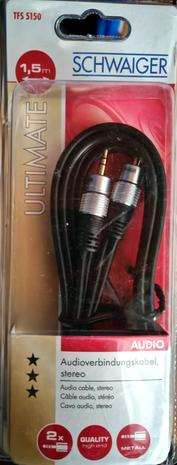 Schwaiger TFS 5150 Audio Kabel 1,5m Stereo 3,5mm Klinke auf 2x Cinch Metall A5