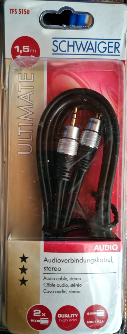Schwaiger TFS 5150 Audio Kabel 1,5m Stereo 3,5mm Klinke auf 2x Cinch Metall A5