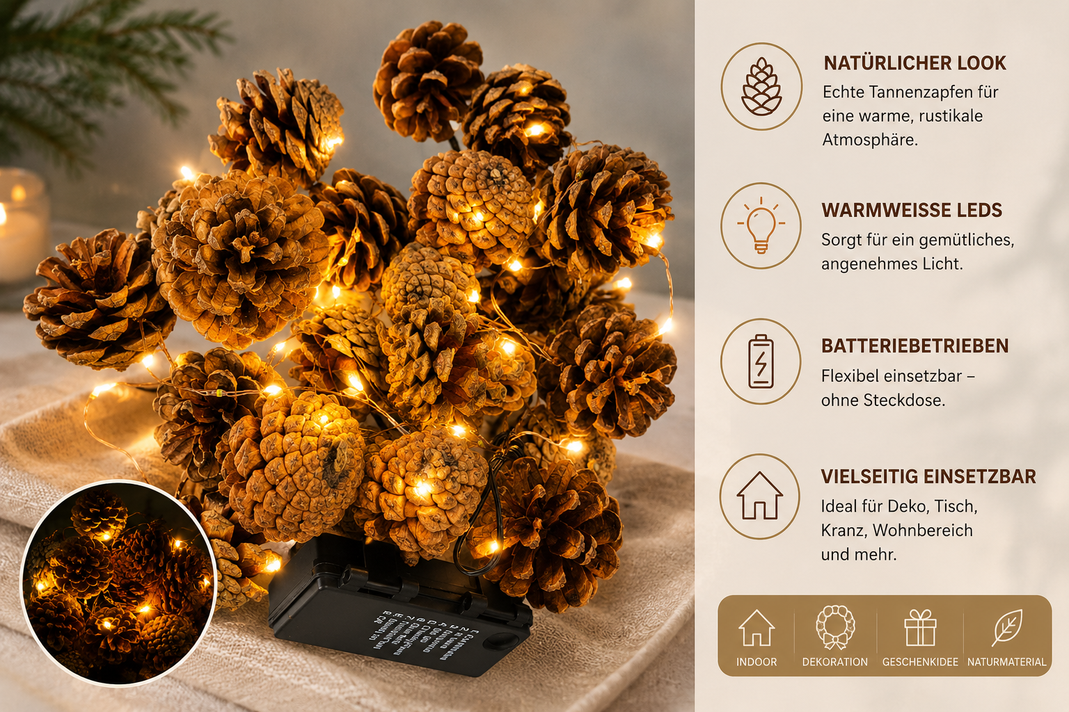Weltbild LED Lichterkette Zapfen 30 LEDs Weihnachtsbeleuchtung Deko