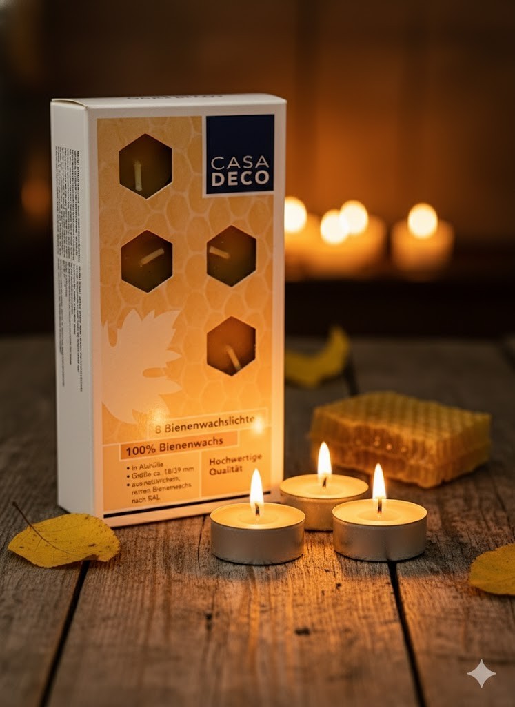 Casa Deco, 8 Bienenwachslichte, 100% Bienenwachs Teelichter