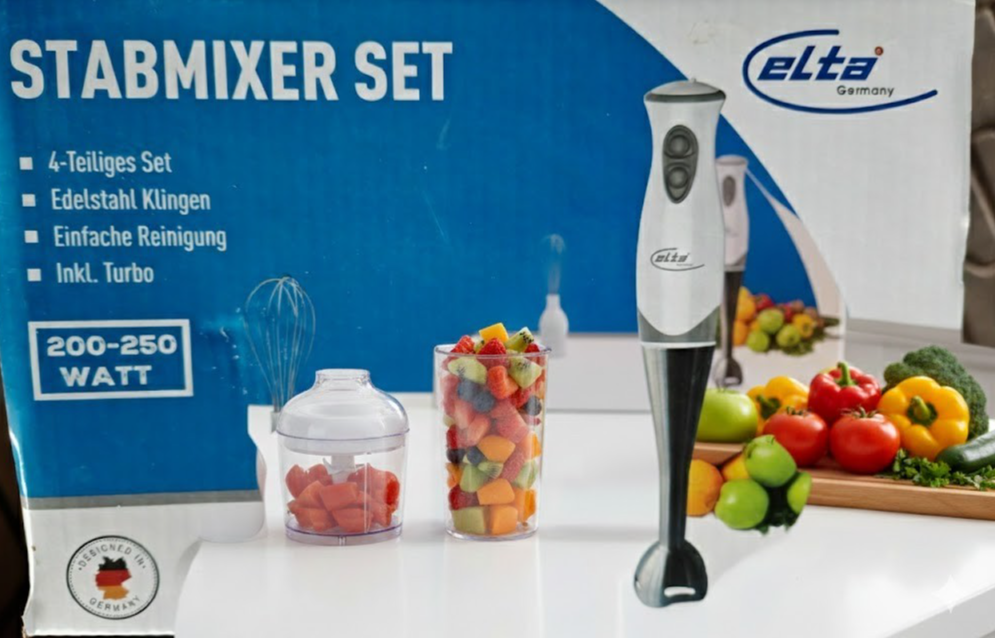 Elta Stabmixer Set 4-teilig Edelstahl Klingen Küchenmixer Pürierstab