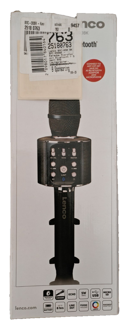 Lenco BMC-090BK Karaoke Mikrofon Bluetooth 5W Lautsprecher Licht USB SD D6