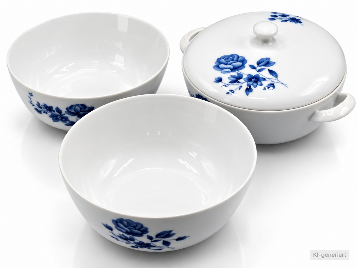 Arzberg Germany 452 Porzellan Schüssel Set 3-teilig Blau Weiß Rosen Vintage