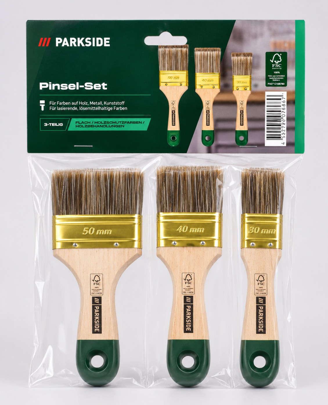 Parkside Pinsel Set 3tlg Lasurpinsel Holzlasur Malerpinsel Zubehör Neu