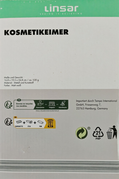 Linsar Kosmetikeimer 3L Weiß Tretmülleimer Soft Close Absenkautomatik Bad WC HA6