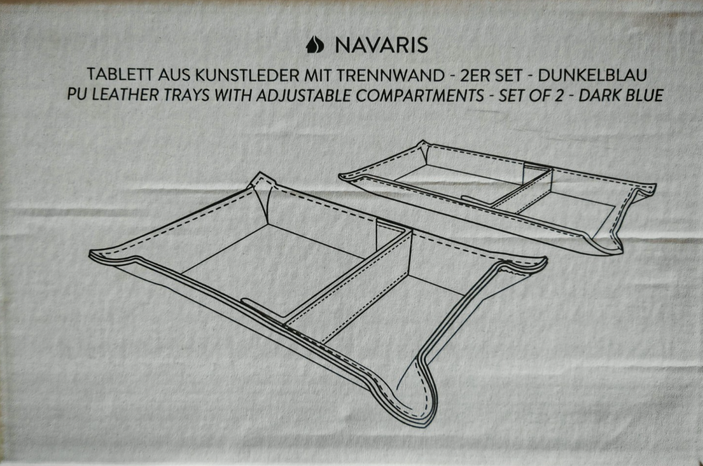 Navaris Kunstleder Tablett 2er Set Dunkelblau Serviertablett mit Trennwand E6