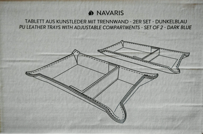 Navaris Kunstleder Tablett 2er Set Dunkelblau Serviertablett mit Trennwand E6