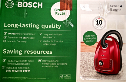 Bosch Serie 4 BGD38RD1H Staubsauger Beutel 600W Hygienefilter Rot Profi HO-031