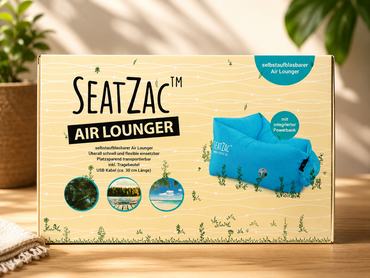 SeatZac Air Lounger Luftsofa Sitzsack selbstaufblasbar + Powerbank Blau
