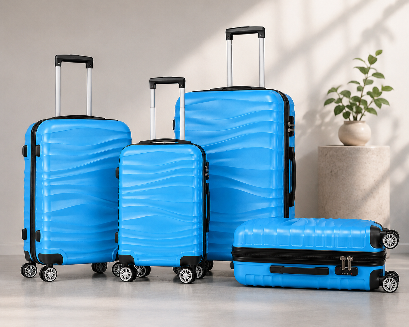DMS Kofferset 3tlg Hartschale ABS Trolley Reisekoffer Rollen Zahlenschloss Set
