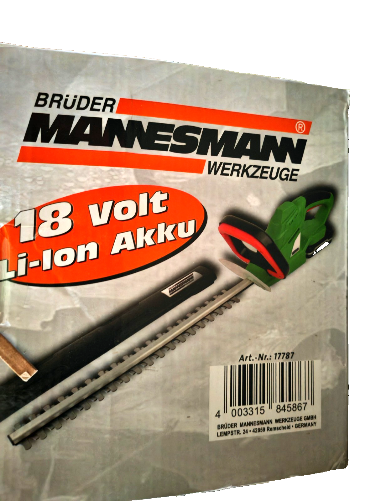 Brüder Mannesmann M17787 Akku Heckenschere 18V 52cm Li-Ion 1,3Ah Garten B1