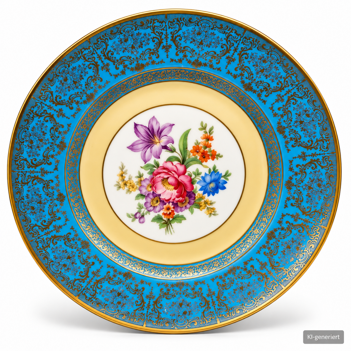 Schumann Bavaria Porzellan Zierteller Nr. 7 Blumen Golddekor Türkis Sammelteller