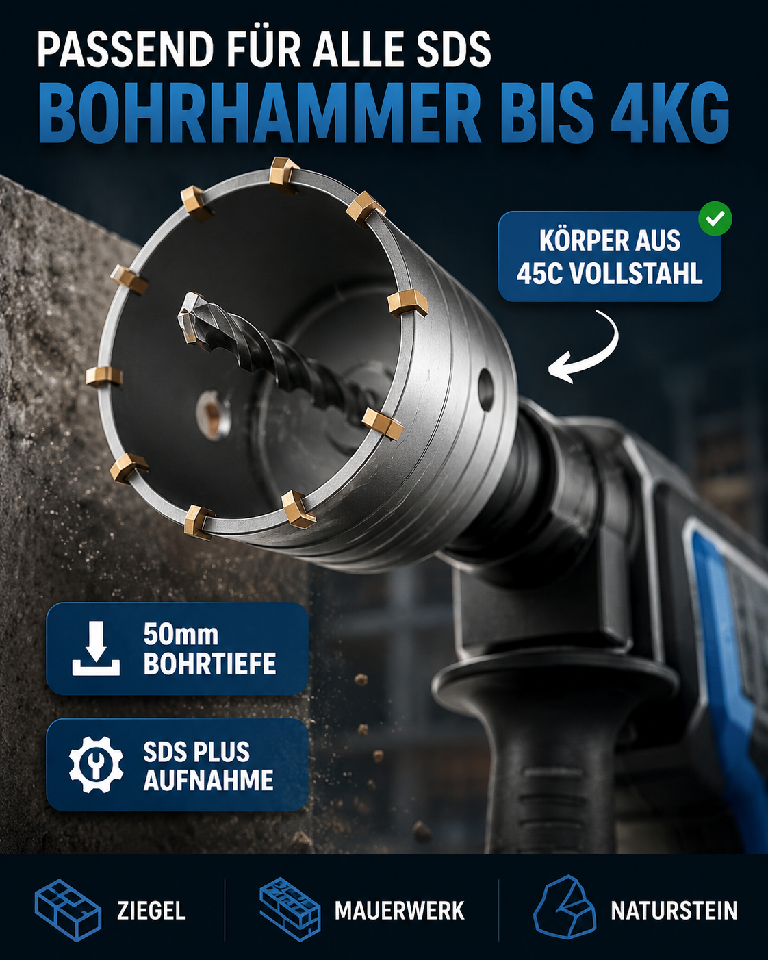 Bohrkrone 82mm SDS Plus Dosenbohrer Steckdosenbohrer Kernbohrer A9 G