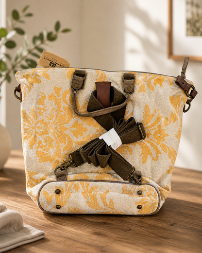 Desiderius Rika Tasche Yellow Canvas Olive Leather Handtasche Damen