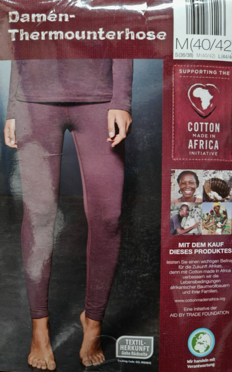 crane Damen Thermounterhose Gr. 40/42 Bordeaux Leggings Baumwolle Lang G3