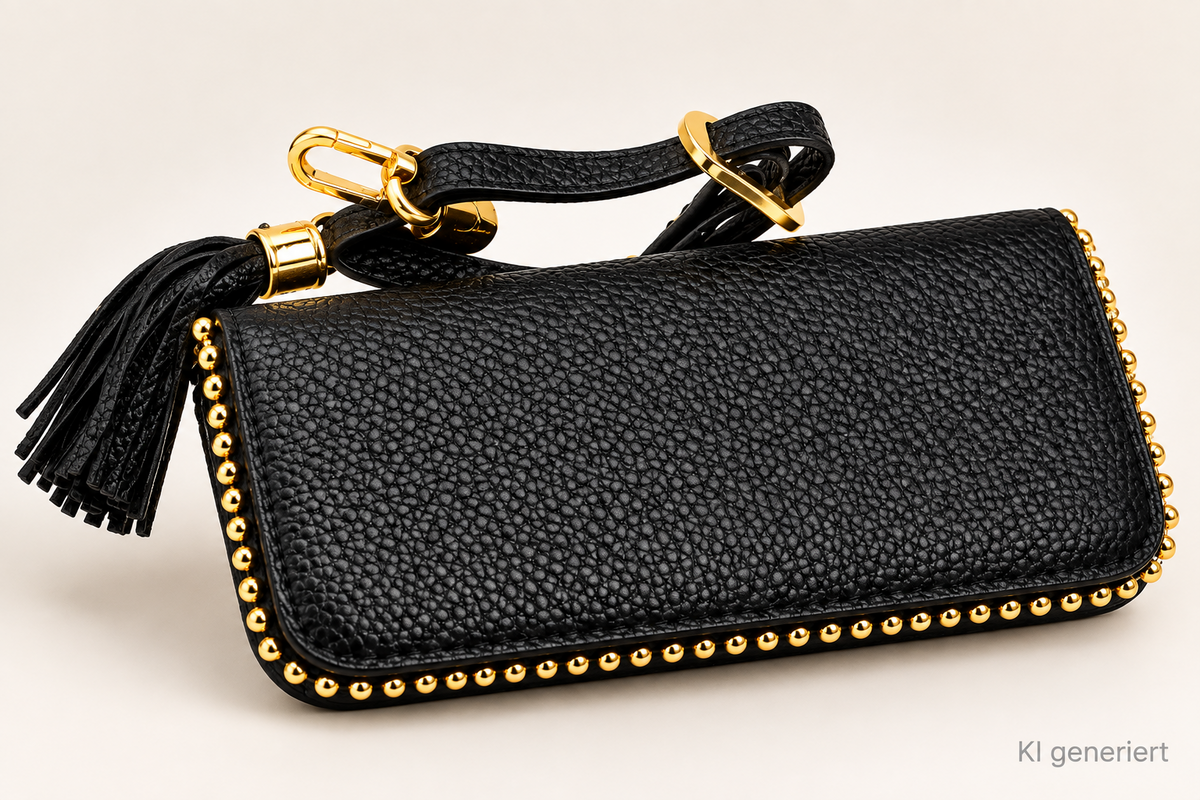 Damen Brillenetui Schwarz Umhängeband Quaste Gold Brillentasche Crossbody  PAL4