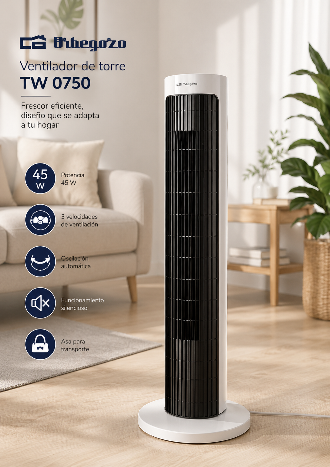 Orbegozo TW0750 Ventilator Tisch Stand 2in1 Sommer Kühlventilator leise