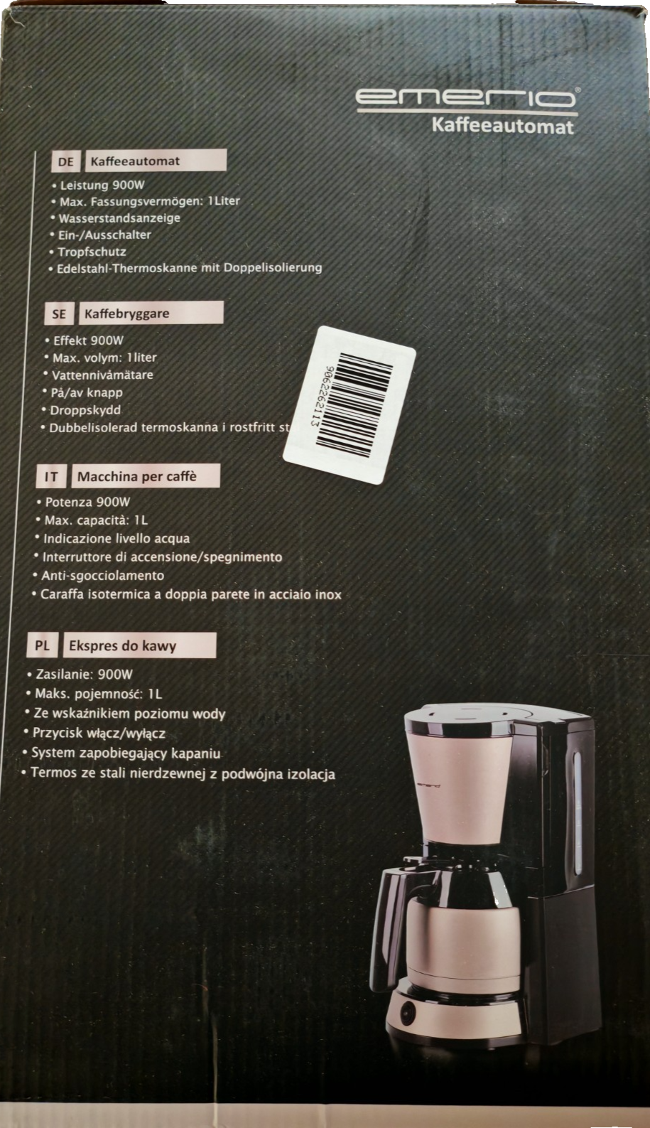 EMERIO CME-131036.3 Filterkaffeemaschine 1L Thermokanne 8 Tassen 900W C03