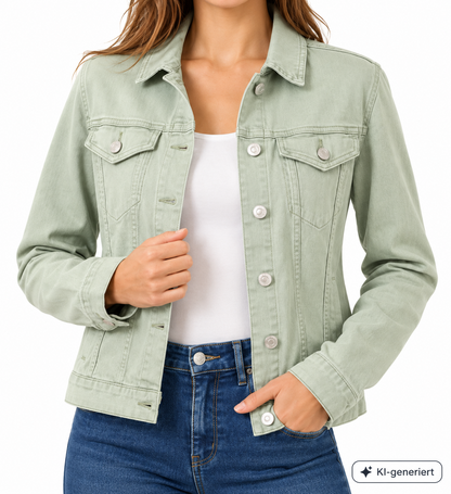 VIA MILANO Damen Jeansjacke Gr. 38 Schilf Grün Strass Denim Langarm D3