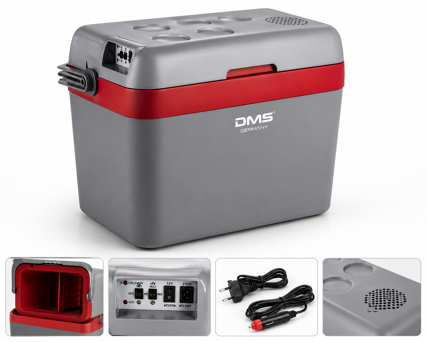 DMS KB-33 Kühlbox 33L Grau Rot Kühlbox Camping Auto Picknick