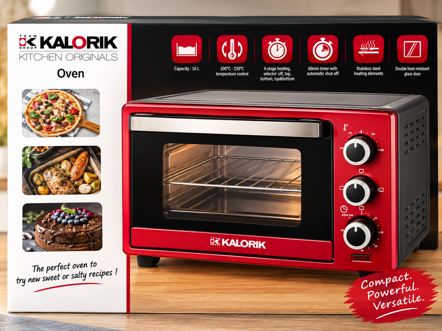 Kalorik TKG OT 2003 RD Multiofen 16L Mini Backofen Grill Timer 1280W Rot F3