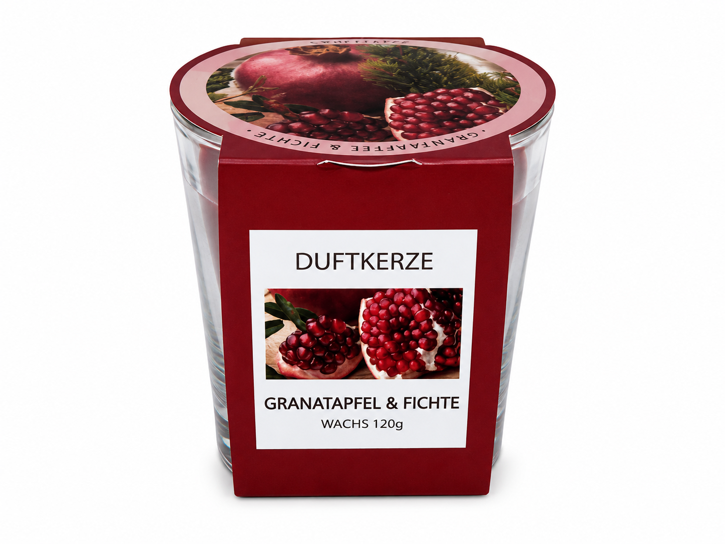 Duftkerze Granatapfel & Fichte 120g Kerze im Glas Raumduft Winter Weihnachten E6