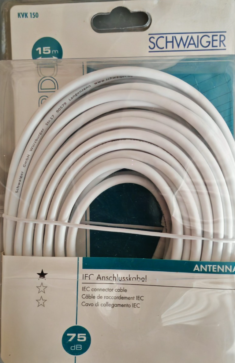 Schwaiger KVK 150 IEC Antennenkabel 15m 75dB TV Kabel Koax Anschlusskabel A4