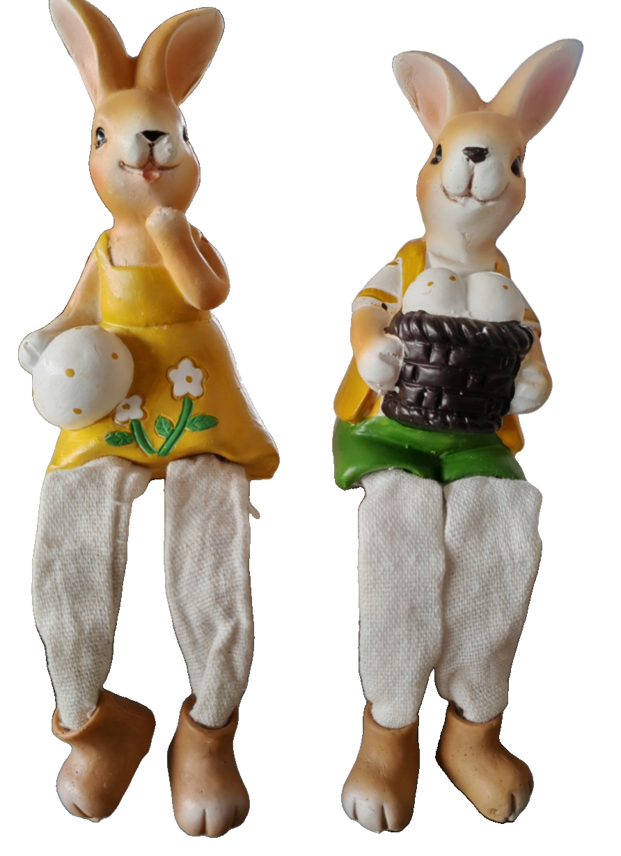 Osterhasen Kantenhocker 2er Set 19 cm Hasenpaar Osterdeko mit Stoffbeinen C3