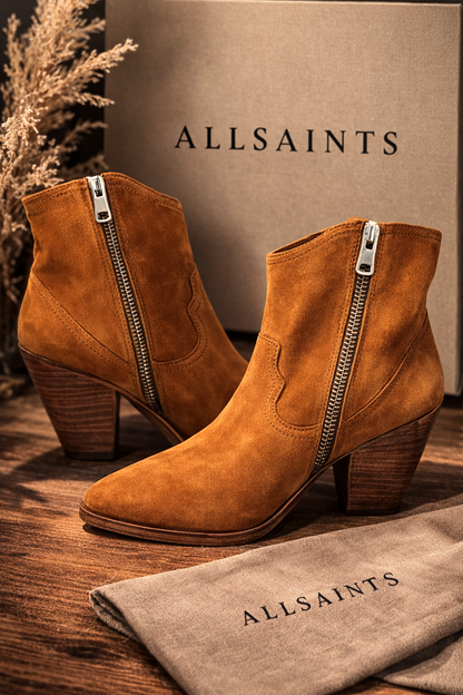 AllSaints Rolene Stiefeletten Damen – Wildleder Braun Gr. 39