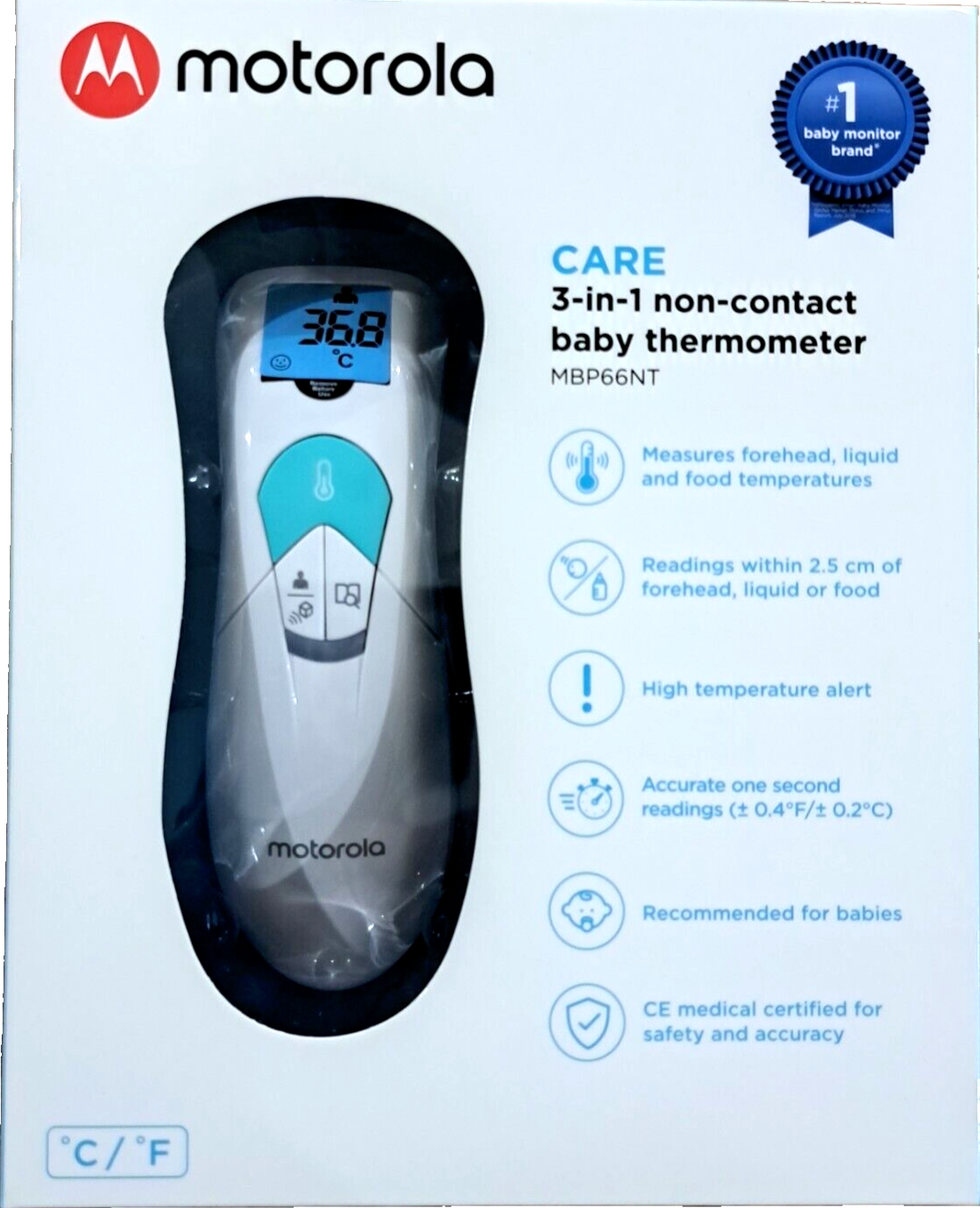 Motorola Care MBP66NT Kontaktloses Infrarot Fieberthermometer Stirn Digital C1