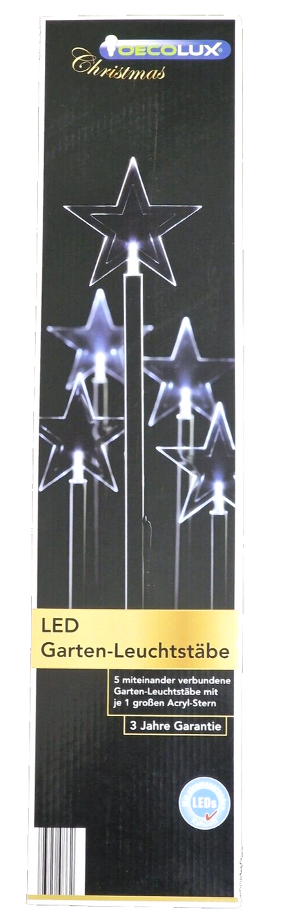 Deco Lux LED Garten-Leuchtstäbe mit Acrylstern – kaltweiß, IP44, Neu