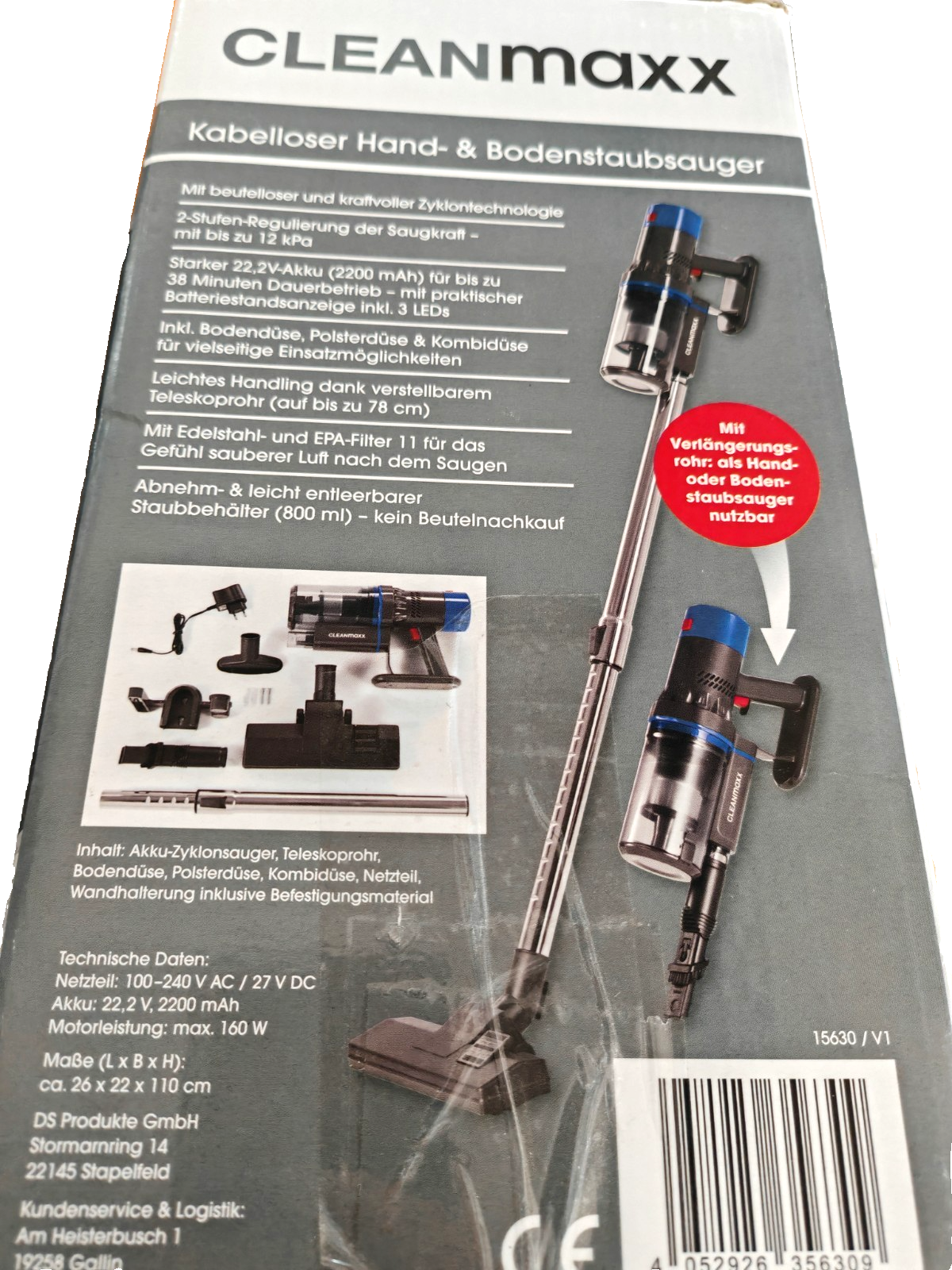 CleanMaxx Akku Staubsauger Kabellos Zyklon Hand Bodenstaubsauger