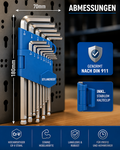 Innensechskantschlüssel Set 13tlg Chrom Kugelkopf 1,27-10mm