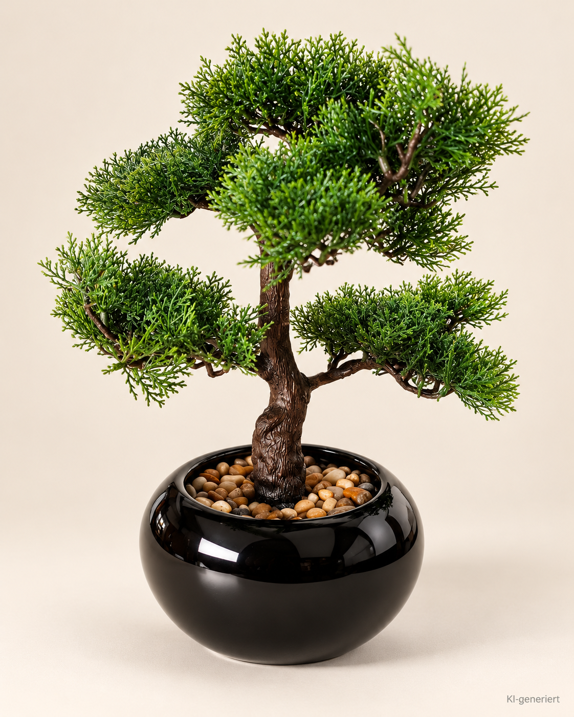 Künstlicher Bonsai Zypresse 36 cm Kunstbaum im schwarzen Topf Zimmerdeko E7