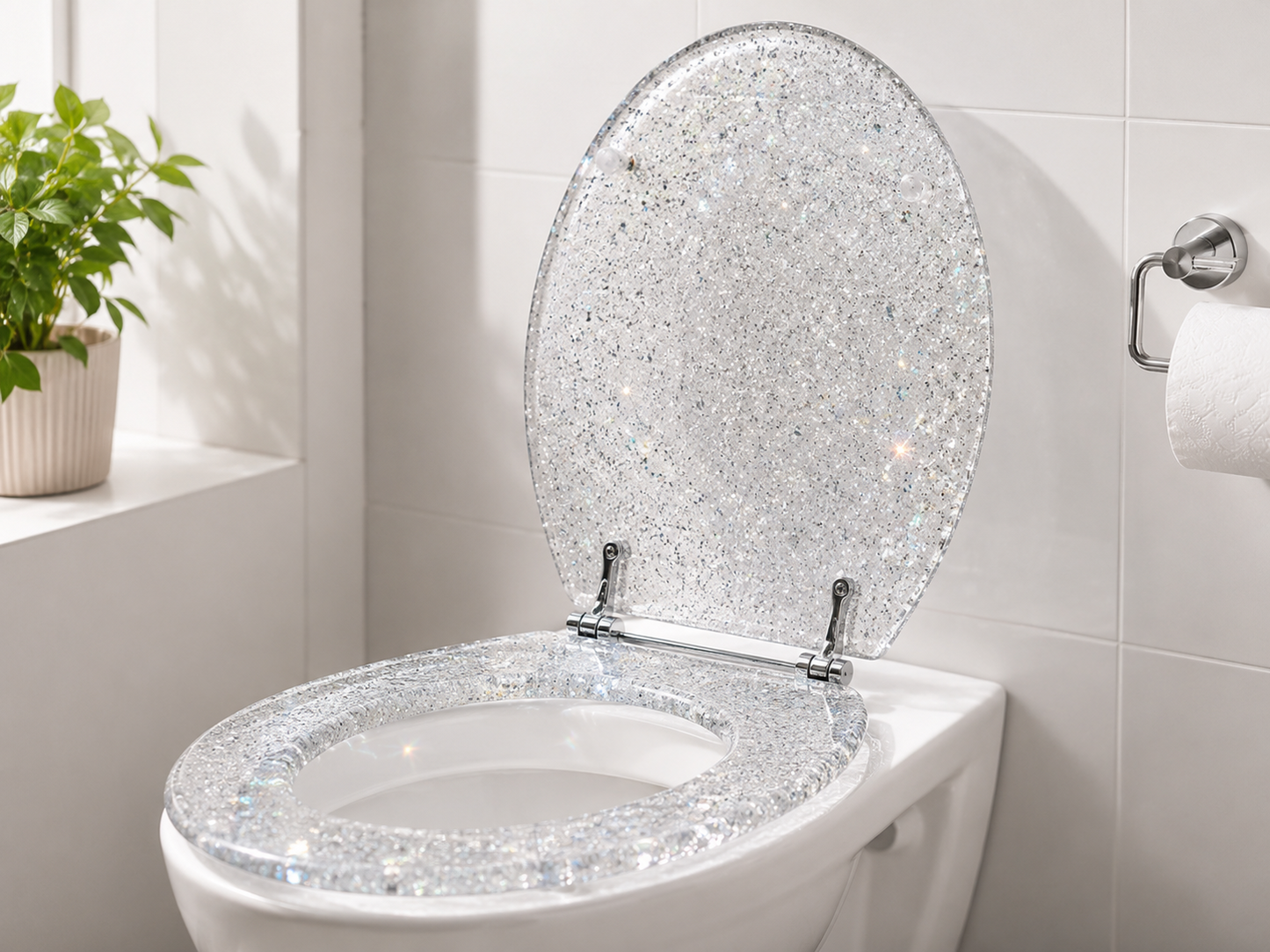 Navaris WC Sitz Glitzer Transparent Toilettensitz Klobrille Soft Deckel E2