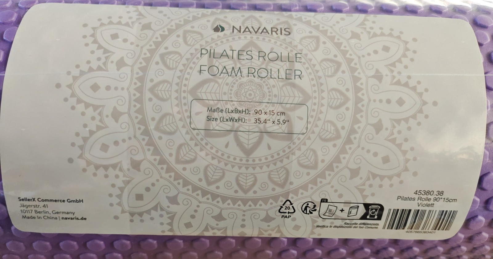 Navaris Pilates Rolle 90cm Faszienrolle Roller Massagerolle Fitness Rücken E3