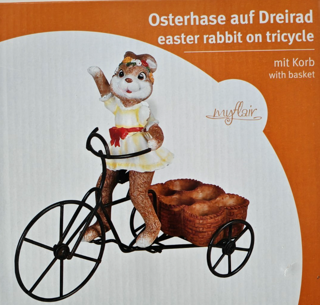 MyFlair Osterhase auf Dreirad mit Korb 18 cm Osterdeko Dekofigur B6