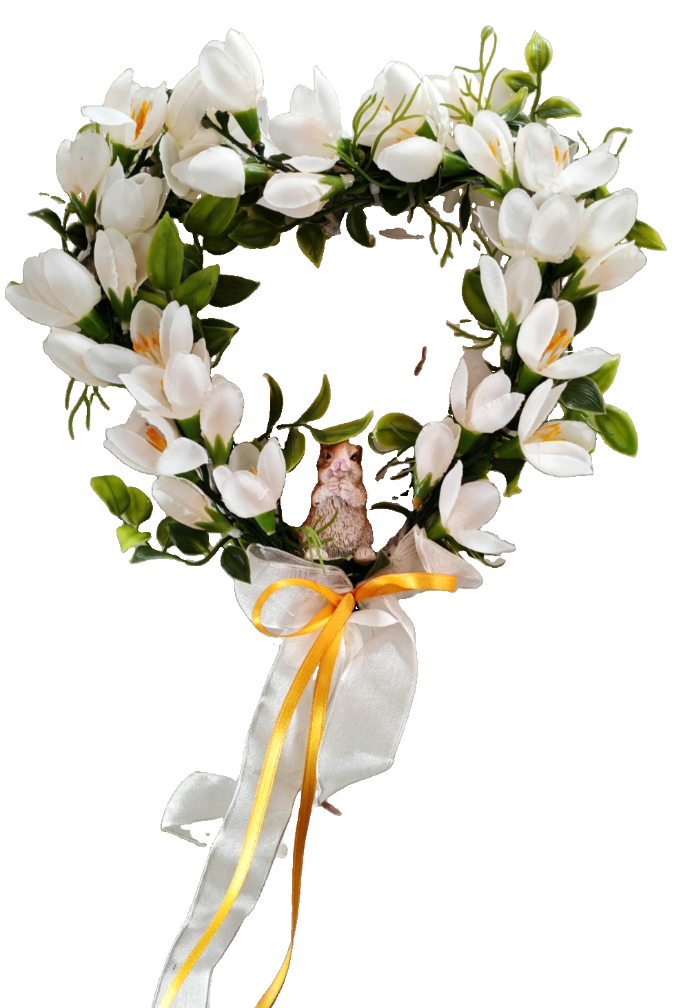 Türkranz Blumenkranz Weiß mit Hase Osterkranz Frühlingskranz Kunstblumen B4