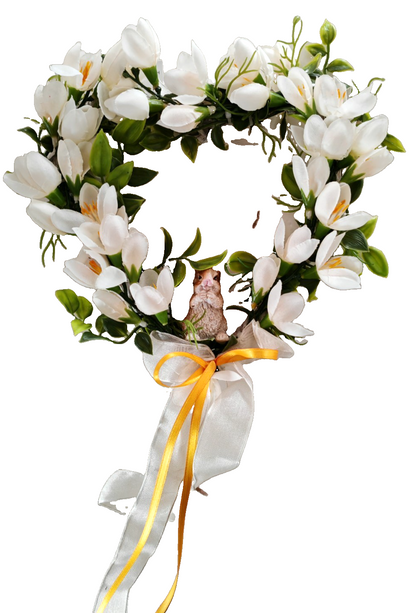 Türkranz Blumenkranz Weiß mit Hase Osterkranz Frühlingskranz Kunstblumen B4