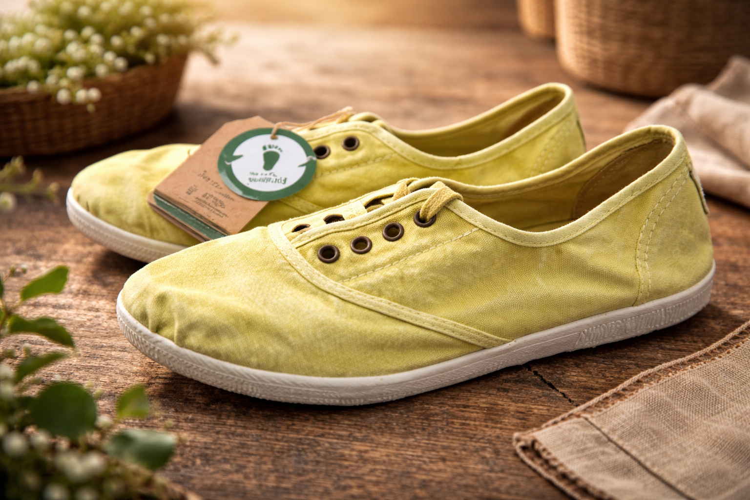 Natural World Eco Damen Sneaker Gr. 36 Gelb Zitrone Canvas Halbschuhe Nachhaltig