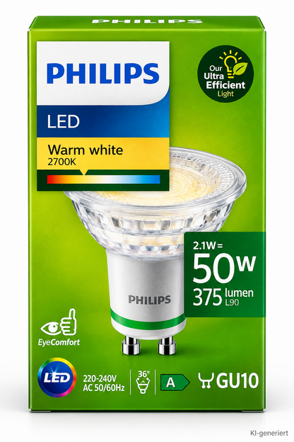 Philips UltraEfficient LED GU10 2,1W 375lm 2700K 50W Ersatz Spot 36° HA35