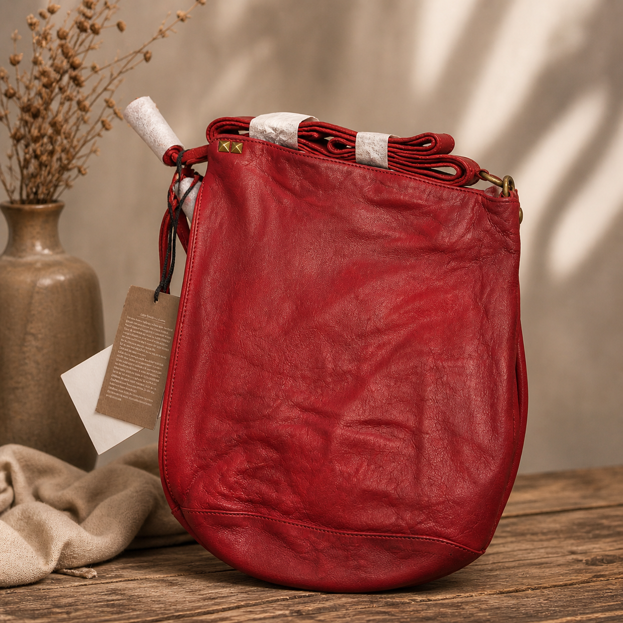 Desiderius Basic Maide Handtasche Rot Echtleder Damen Ledertasche Schulter H2
