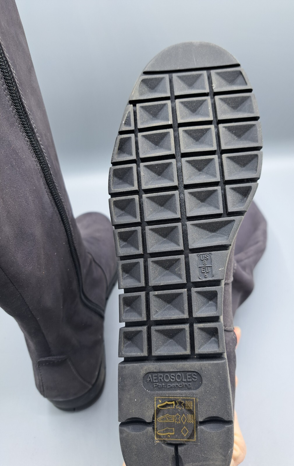 Aerosoles Damen Langschaftstiefel Grau Reißverschluss Komfort Stiefel Boots G2