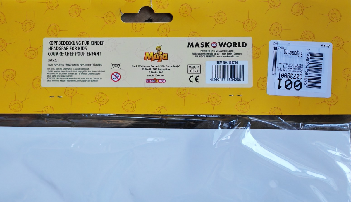 Die Biene Maja Kopfbedeckung Kinder Plüsch Kostüm Karneval Fasching Maskworld G