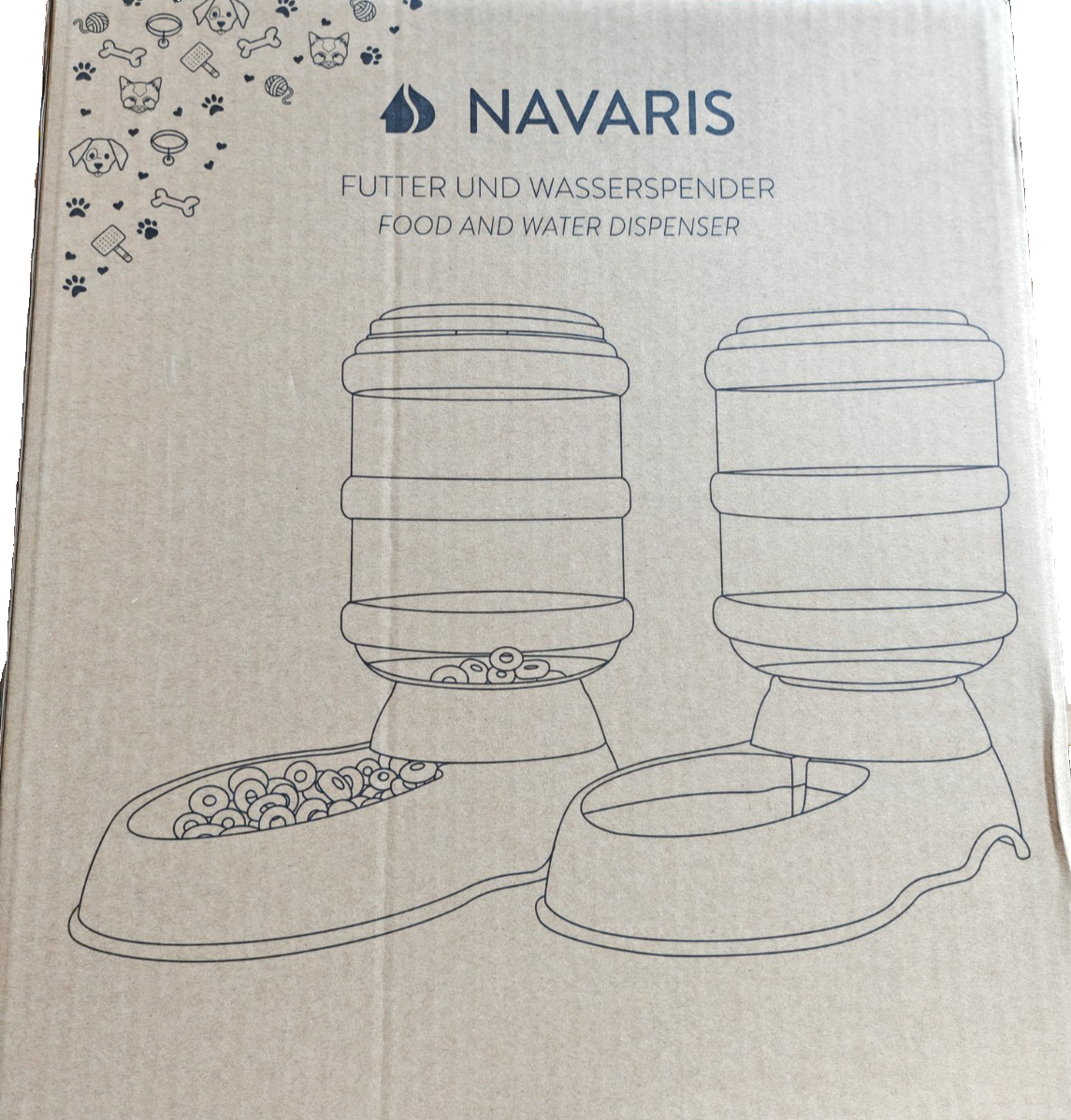 Navaris Futterspender Wasserspender 2x 3,8L Katze Hund Grau