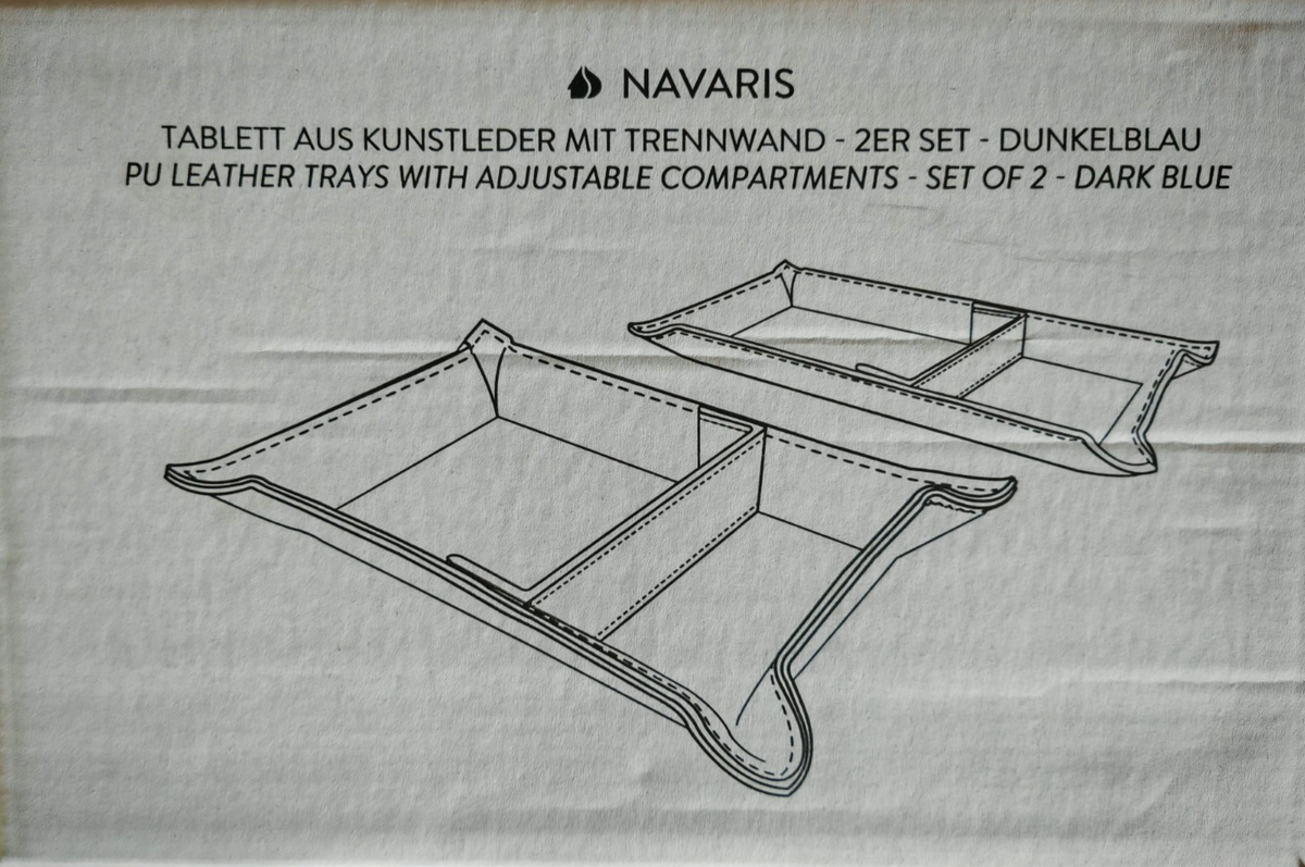 Navaris 2er Set Tablett Kunstleder Dunkelblau Ablageschale Organizer Schmuck  E6