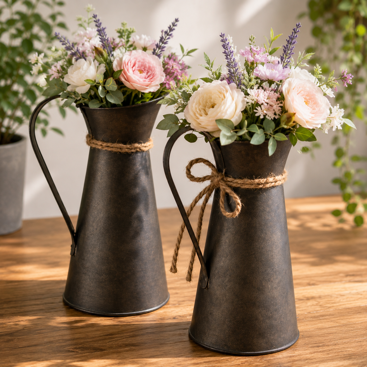 Belle Vous Deko Milchkannen Metall 2er Set Vintage Vase Shabby Chic Landhaus F5